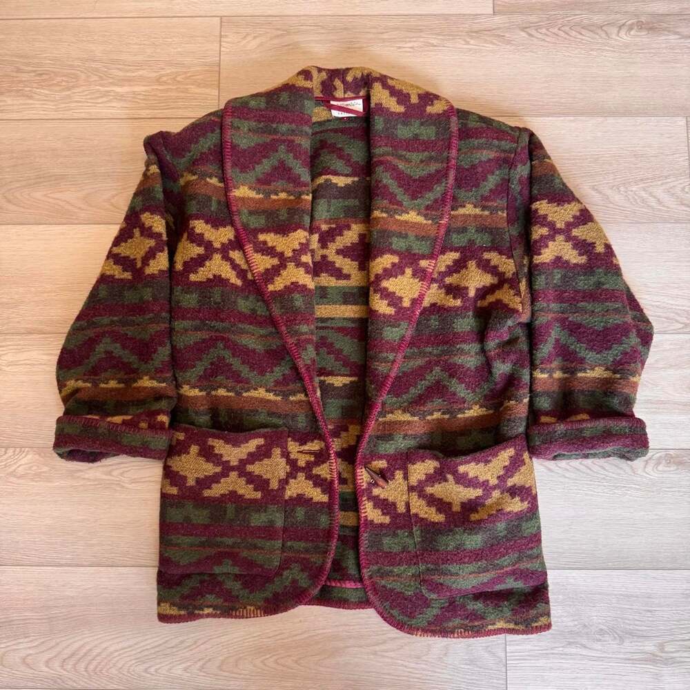 Susan Bristol Southwestern Wool Blend Blanket Jacket Women’s Small USA